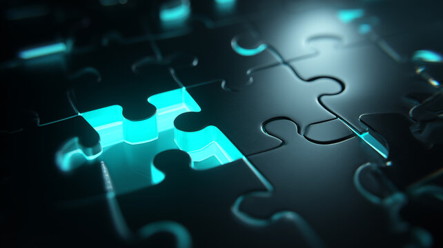 Glowing puzzle piece rising from the board, illustrating solution finding strategy alignment and breakthrough problem solving.
