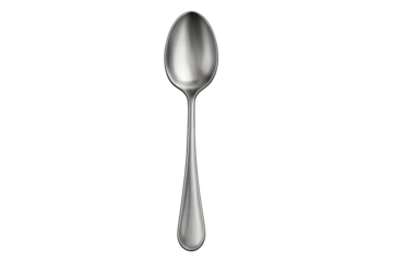 Shiny stainless steel spoon isolated on transparent background with clean soft reflections