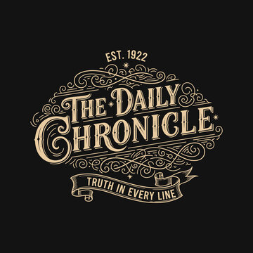 Vintage newspaper logo with intricate typography and decorative elements.