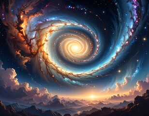 Cosmic swirl above mountains