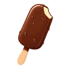 Cold chocolate ice cream bar on a stick in brown and white, a delicious frozen dessert isolated on white for a sweet snack