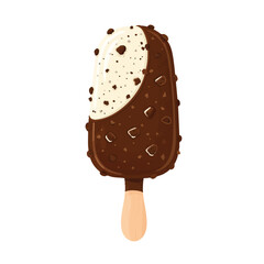 Cookies & cream ice cream bar with chocolate chunks embedded,