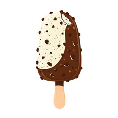 Cookies & cream ice cream bar with chocolate chunks embedded,