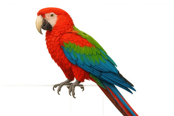 Fototapeta premium Scarlet macaw parrot showcasing vibrant red, green, blue plumage, standing on transparent background
