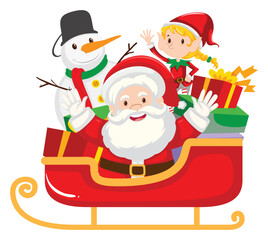 Set of funny cute Santa Claus characters with different poses, emotions, holiday situations isolated on white background.