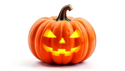 Fototapeta premium Halloween Jack-o'-Lantern Pumpkin with Scary Face isolated on white transparent background, created with generative ai
