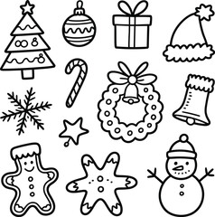 Fototapeta premium Christmas icons vector silhouette christmas tree ornament