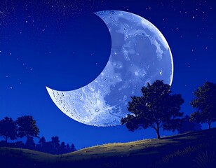 Crescent moon on hill