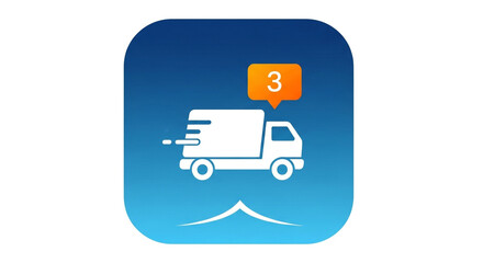 Delivery truck icon with notification badge, representing shipping, logistics, and ecommerce services isolated on white background