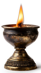 Ornate Oil Lamp with Flickering Flame for Religious Ceremonies and Spiritual Worship
