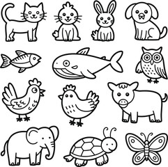 Obraz premium Cute cartoon animals vector art kitten rabbit