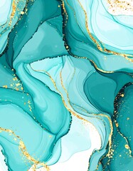 Abstract teal and gold fluid art pattern background