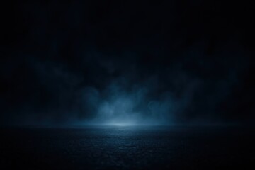 Moody blue haze over dark night ground with drifting smoke and faint glow for cinematic background