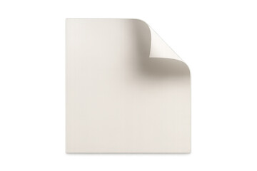 Curled white paper sheet with soft drop shadow isolated on transparent background PNG