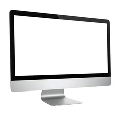 Fototapeta premium A modern computer monitor with a blank white screen, isolated on a white background, showing a clean and minimalist design.