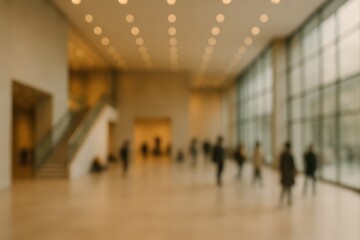 Defocused modern art museum lobby with soft lights and spacious contemporary mood