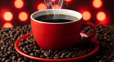 Obraz premium Morning Ritual Aromatic Coffee Steam rising from a Rich Brew Indulge in Warmth and Flavor Elevate Your Senses with Each Sip Coffee Beans Caffeine Boost Energy Recharge