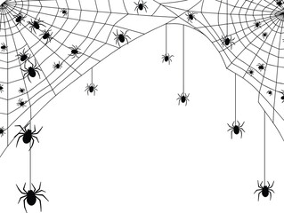 Vector collection of various spooky, creepy, and scary spider web silhouettes. Essential haunted cobweb elements for Halloween design and decoration, isolated on white.