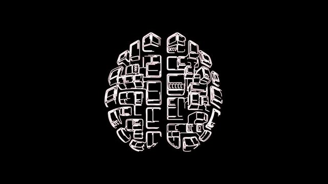 Sci-fi abstract illustration of computer brain glowing in white neon