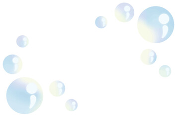 The background has bubbles floating in the air as a frame.