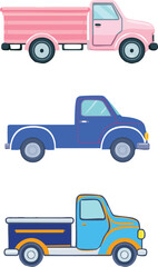 Naklejka premium Colorful Pickup Truck Vector Illustration Set