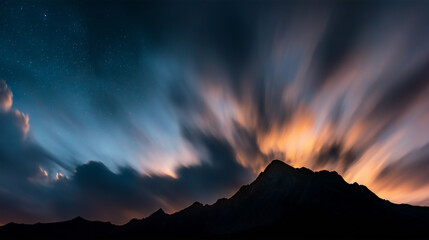 Time-lapse of dramatic clouds racing across mountain peaks