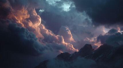 dramatic clouds racing across mountain peaks