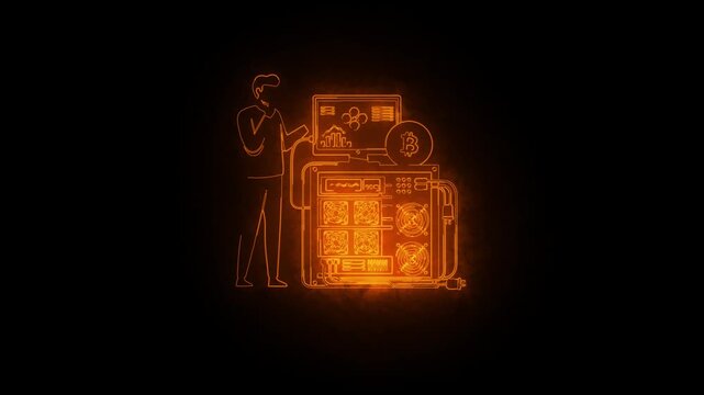 Human miner with equipment glowing in yellow neon
