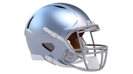 Fototapeta premium Detailed Silver Football Helmet on White Background, Perfect for Sports and Equipment Themes in Various Applications
