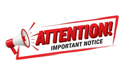 Attention important notice megaphone announcement graphic isolated on transparent background