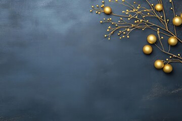 Elegant decorative arrangement with golden berries and branches on a dark textured background for festive holiday or celebration themes