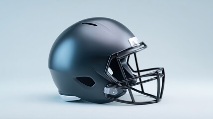 Fototapeta premium Matte Black Football Helmet with Faceguard for Sports and Athletic Use on Light Background