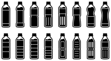 ペットボトルのアイコンセット（様々な形のプラスチックボトルのベクターイラスト）