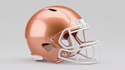 Fototapeta premium Shiny Copper Football Helmet with White Facemask on Neutral Background
