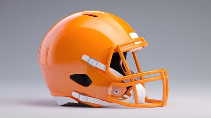 Fototapeta premium Bright Orange Football Helmet on Gray Background Perfect for Sports Themes and Equipment Illustrations