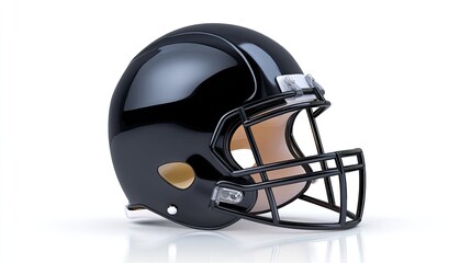 Naklejka premium Glossy Black Football Helmet on White Background with Smooth Curves and Shiny Finish for Sports and Athletic Themes