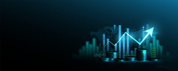 Financial analysis graphs, stock market trading data, currency exchange