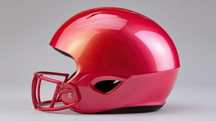 Fototapeta premium Shiny Red Football Helmet on Neutral Background Perfect for Sports Equipment Marketing and Promotion