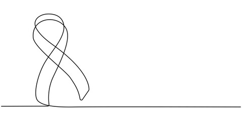 Awareness Ribbon Continuous Line Icon, Red ribbon drawn in one continuous line, Pencil drawing style,  Single line drawing illustration of breast cancer, World breast cancer awareness day. 