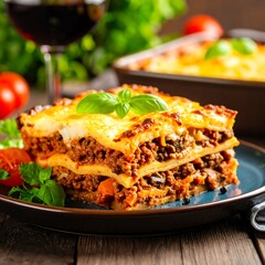 Italian lasagna, wine