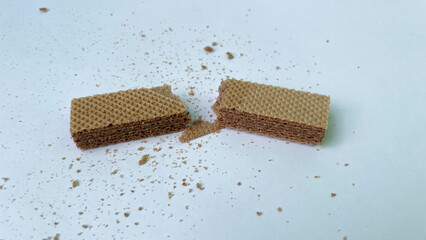 Chocolate wafers on a white background.