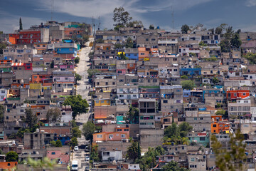 Fototapeta premium View of a hill in the marginalized areas of the State of Mexico, in Mexico