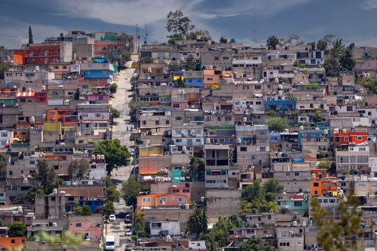 View of a hill in the marginalized areas of the State of Mexico, in Mexico