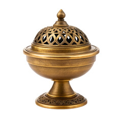 Antique Brass Incense Burner With Intricate Lattice Work Lid censer metal