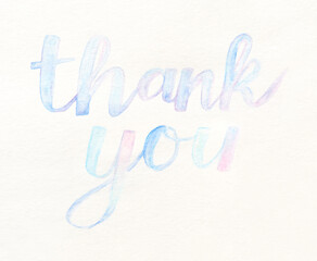 Pastel watercolor thank you text on white background for cards and invitations.