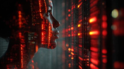 The silent sentinel: protecting data in a crisis zone. Data insights. Digital guardian analyzes server warnings amid flickering red alerts. Risk assessment. Sales data.