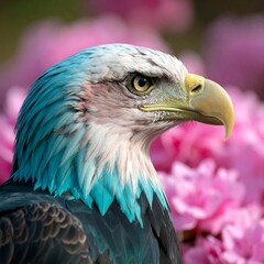 Eagle portrait on a floral background