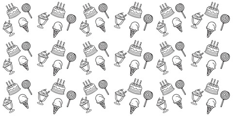 Abstract illustration set of sweet cake ice cream lollipop pattern drawing, fabric pattern, paper pattern wallpaper.