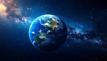Earth from space with starry nebula backdrop scene