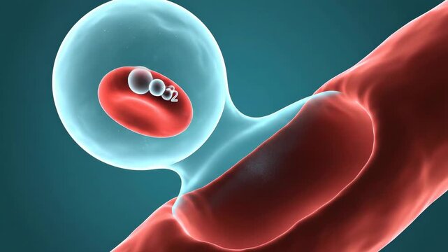 Alveolar Exchange Interface - O? Beads Diffuse into Passing RBCs as CO? Mist Leaves Across a Thin, SSS-Lit Membrane